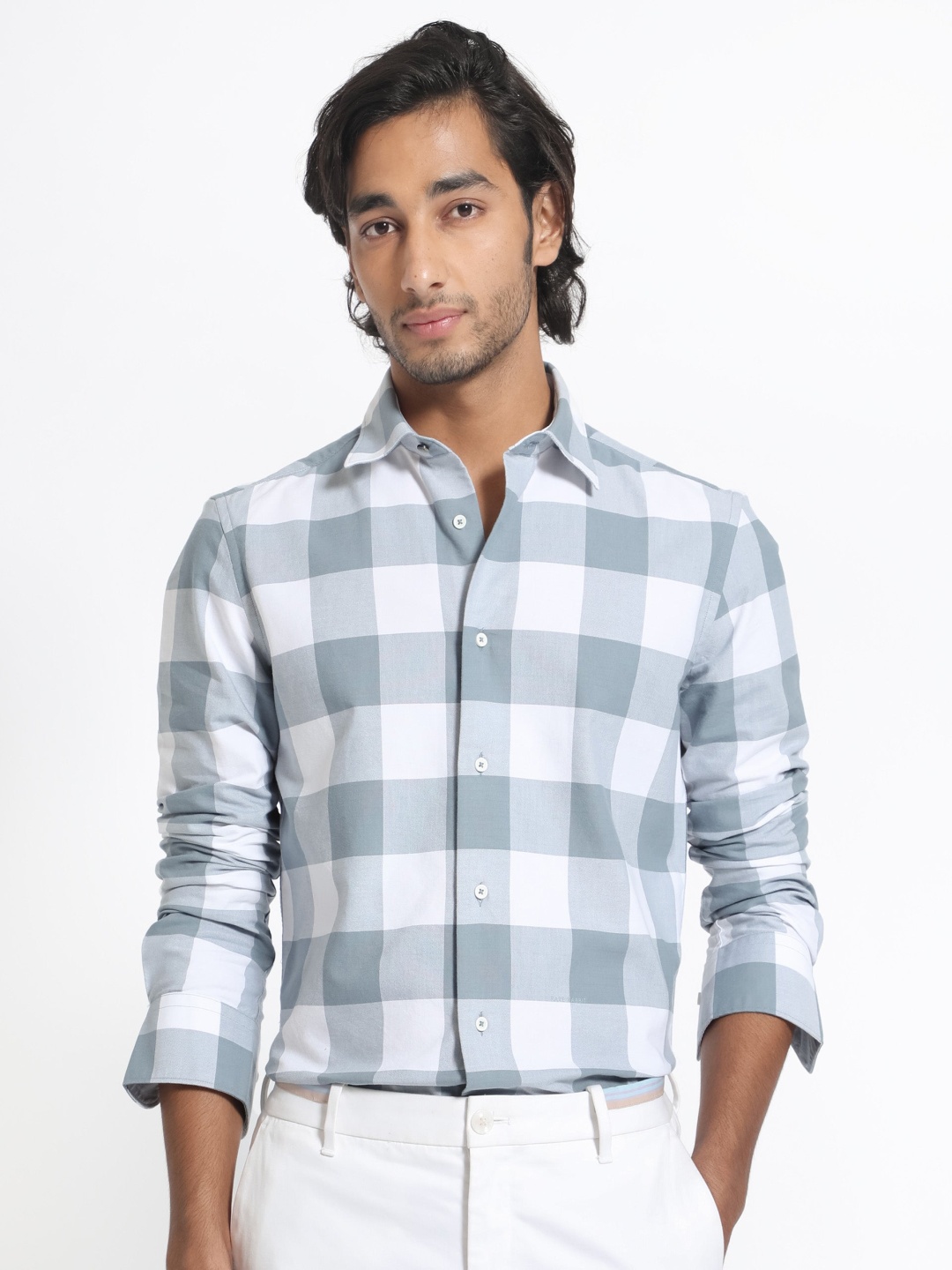 

RARE RABBIT Men Byre Slim Fit Checked Cotton Shirt, Blue