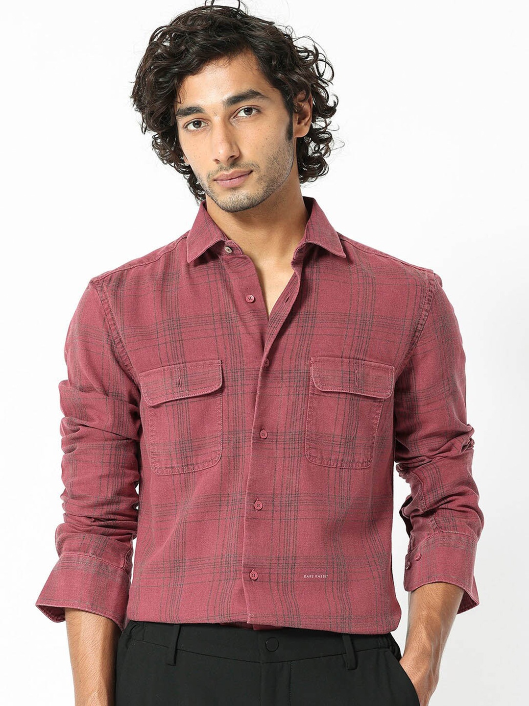 

RARE RABBIT Men Hammel Slim Fit Checked Cotton Shirt, Pink