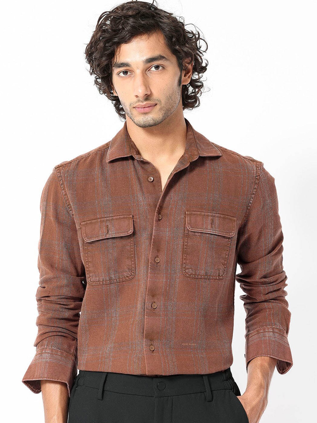 

RARE RABBIT Men Hammel Slim Fit Checked Cotton Shirt, Rust