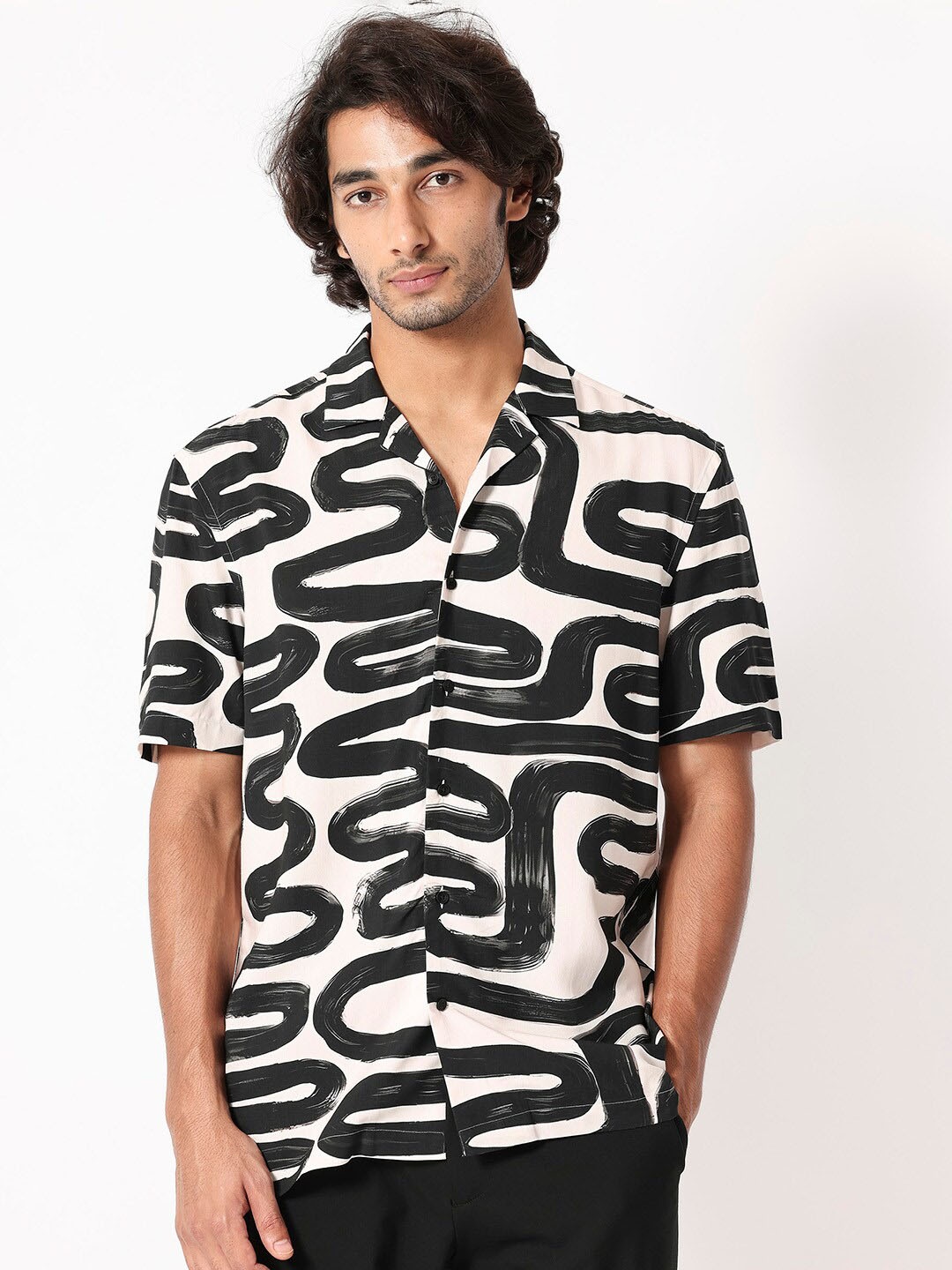 

RARE RABBIT Men Salto Slim Fit Abstract Printed Cotton Shirt, Beige