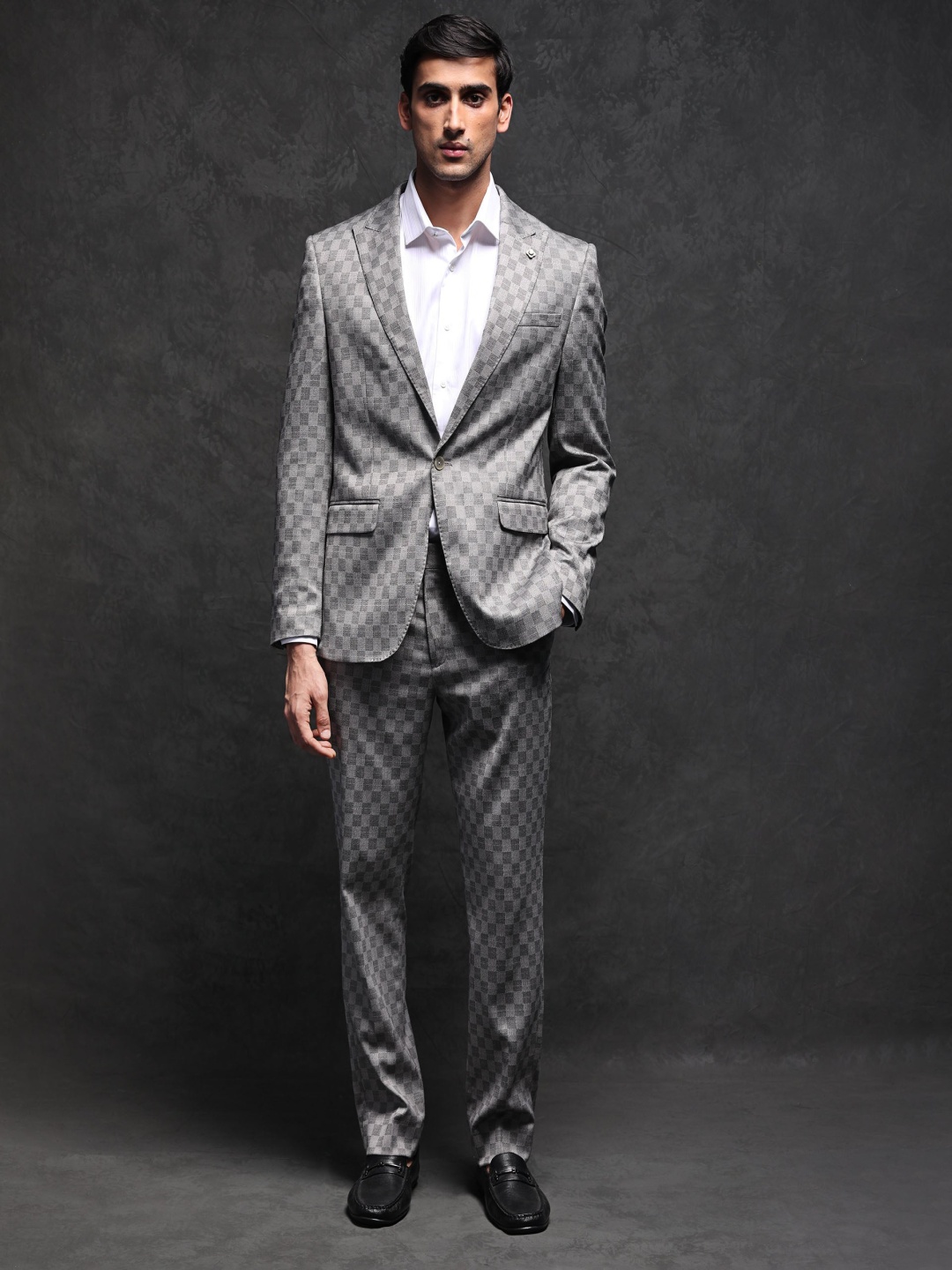 

RARE RABBIT Checked Single-Breasted Slim-Fit Blazer, Grey