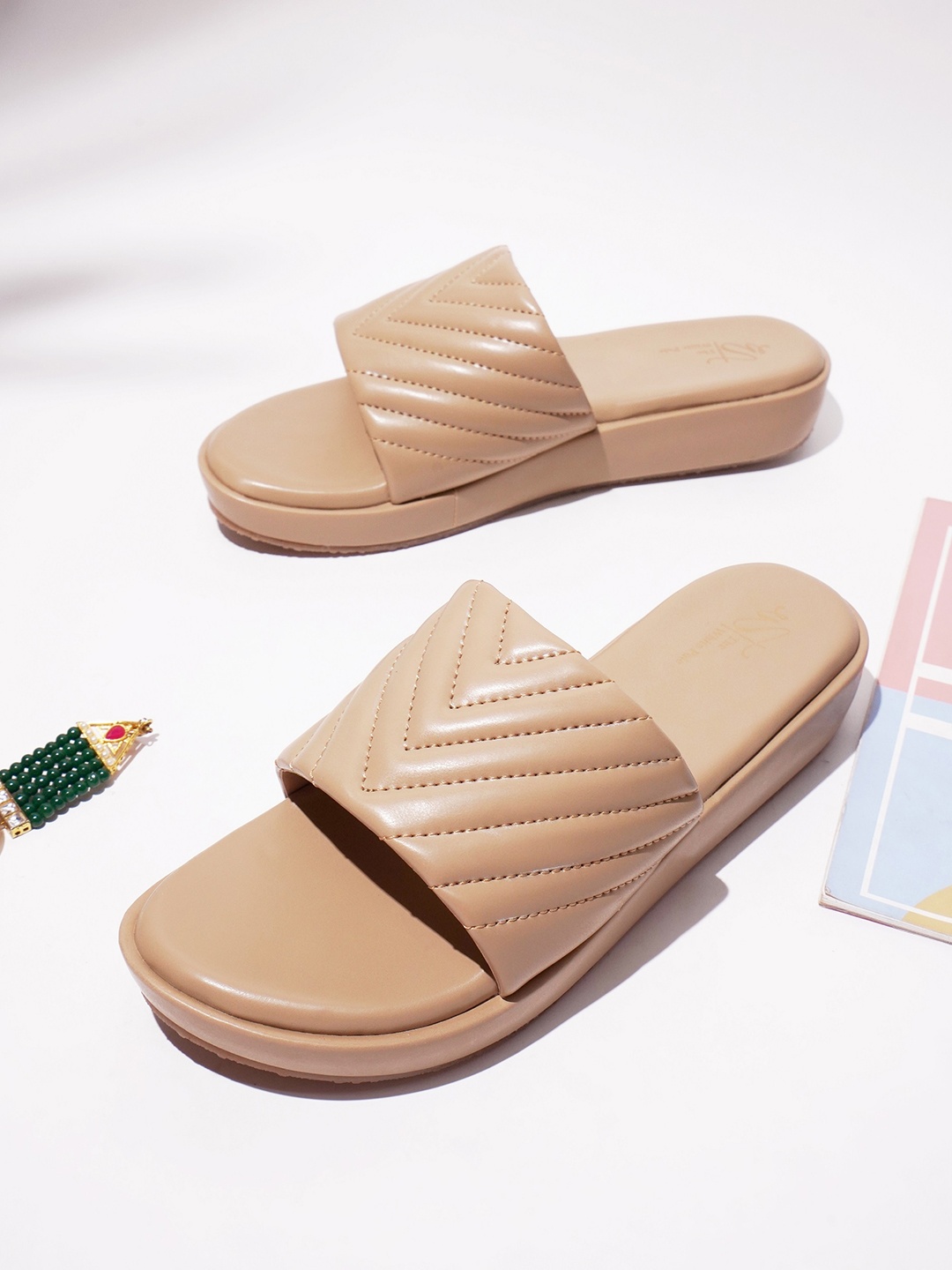 

THE WHITE POLE Textured Open Toe Flatform Heels, Beige