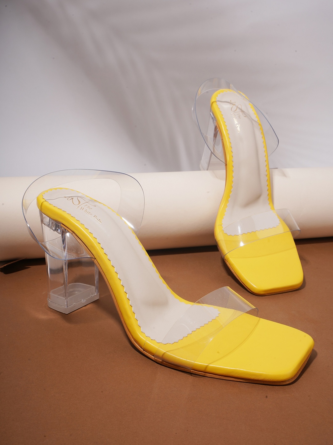 

THE WHITE POLE Open Toe Block Heels, Yellow