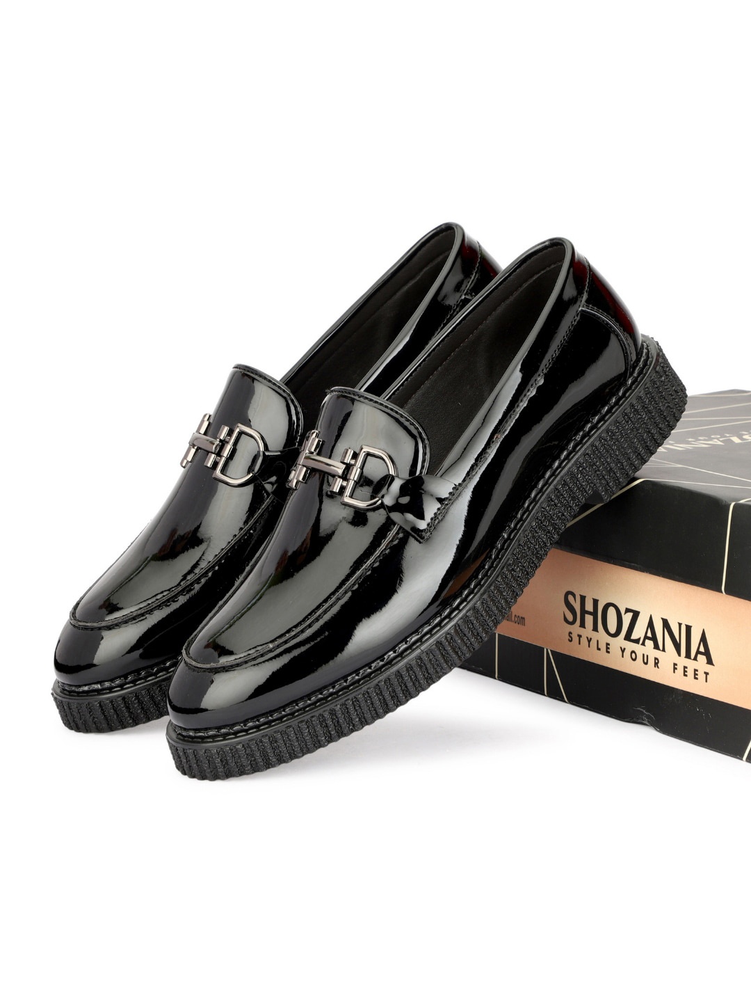 

SHOZANIA Men Leather Horsebit Loafers, Black