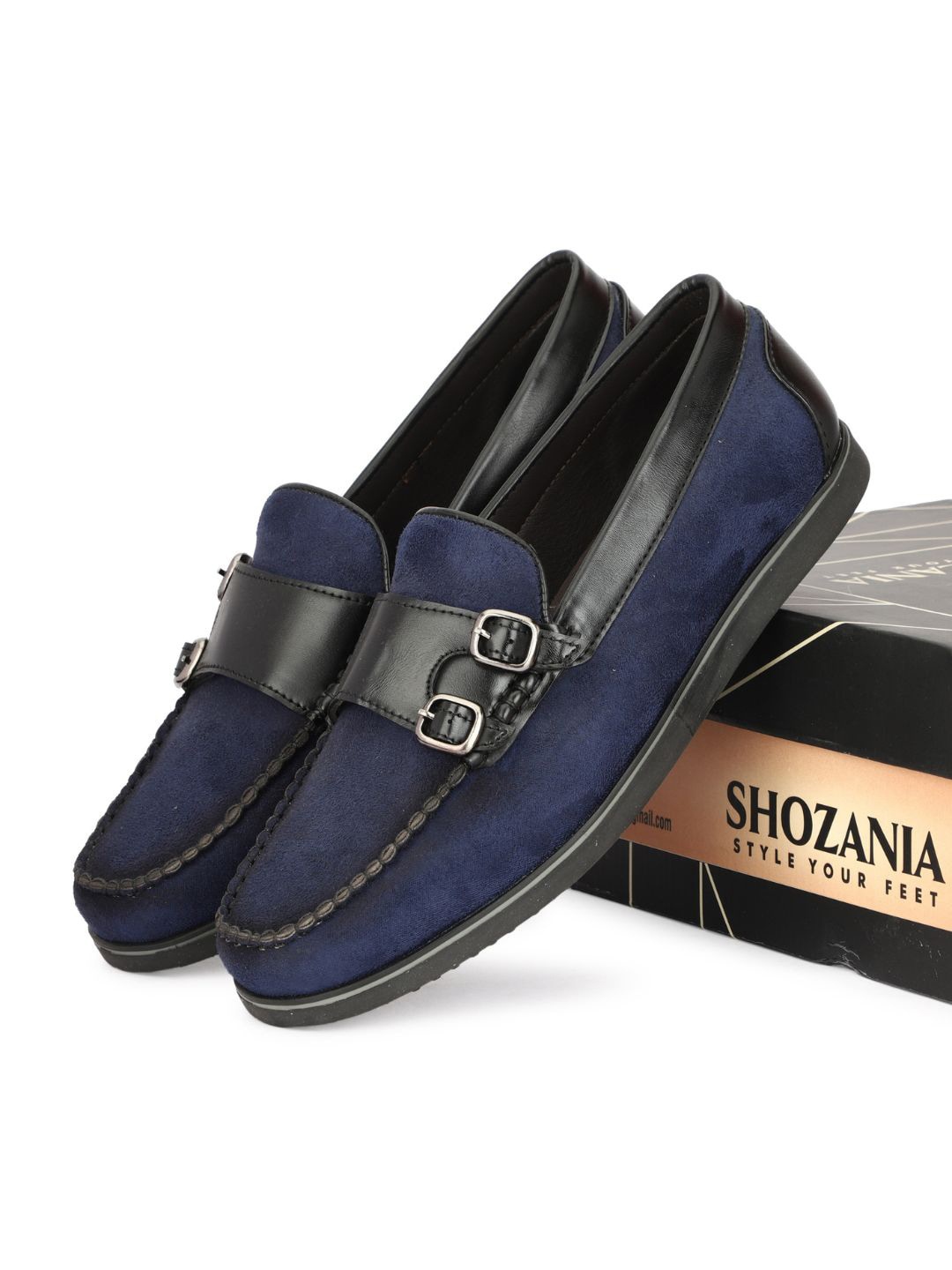 

SHOZANIA Men Leather Horsebit Loafers, Blue