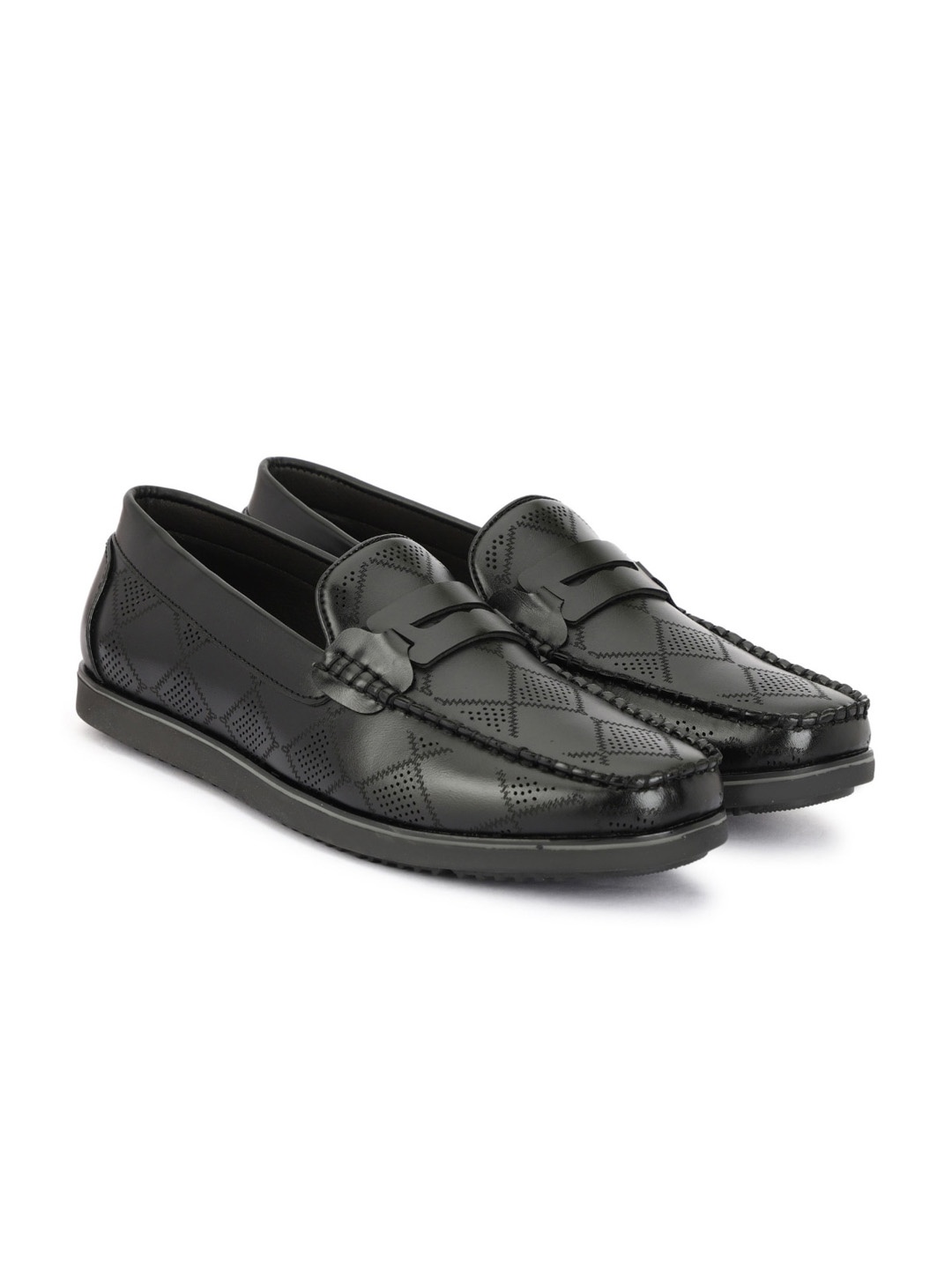 

SHOZANIA Men Textured Leather Penny Loafers, Black