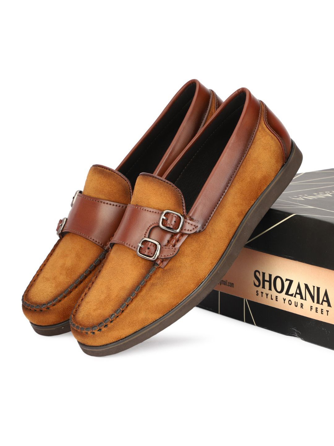 

SHOZANIA Men Leather Square Toe Comfort Insole Loafers, Tan