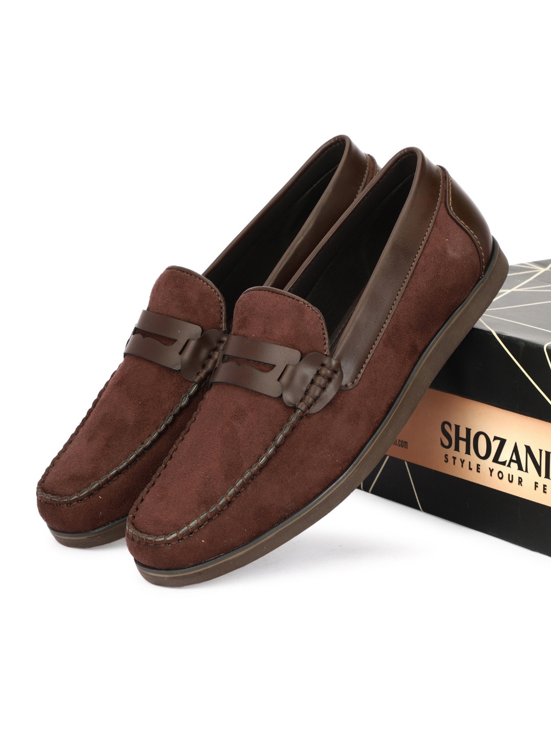 

SHOZANIA Men Leather Horsebit Loafers, Brown