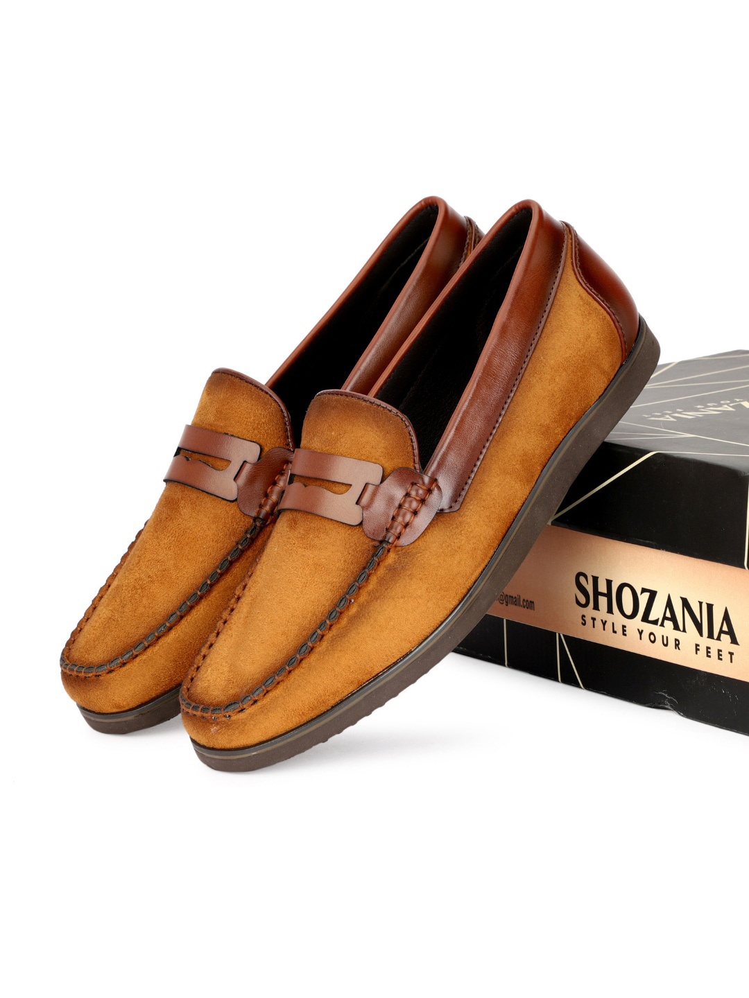 

SHOZANIA Men Leather Square Toe Comfort Insole Loafers, Tan