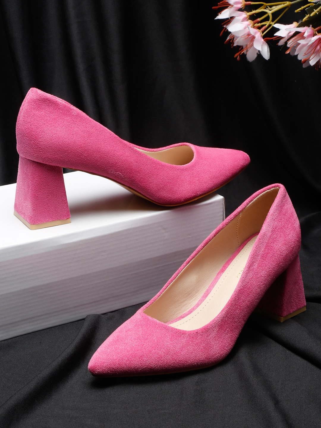 

Flat n Heels Suede Closed Back Block Pumps, Pink