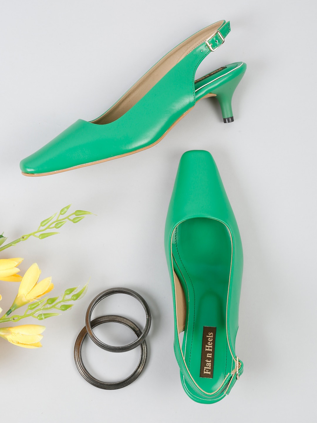 

Flat n Heels Square Toe Kitten Heel Pumps, Green