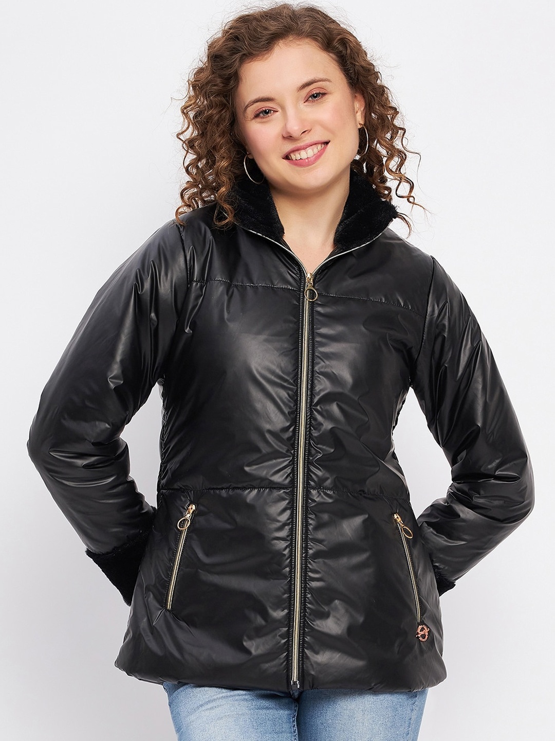 

Duke Mock Collar Quilted Jacket, Black