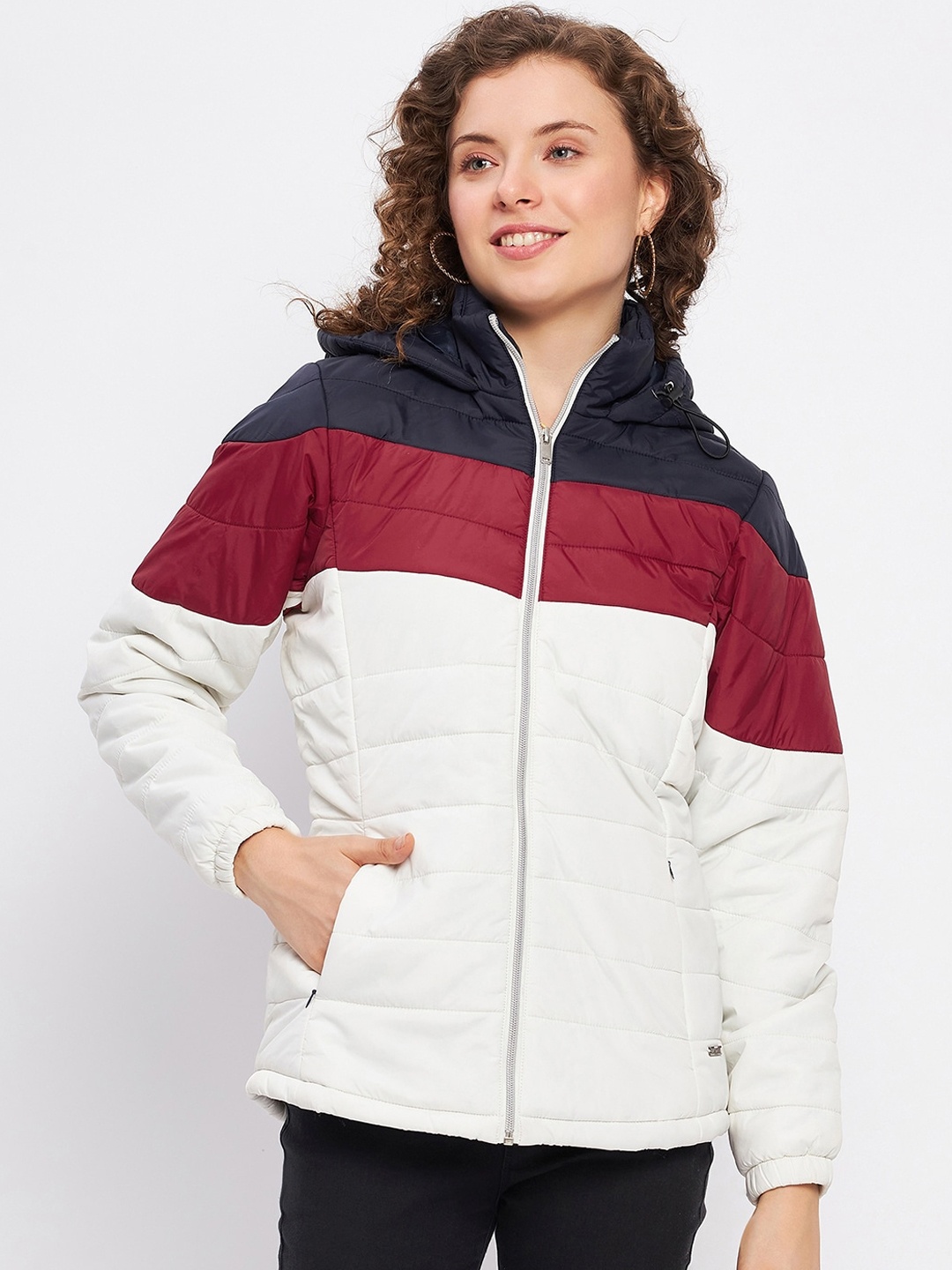 

Duke Colourblocked Hooded Padded Jacket, Off white