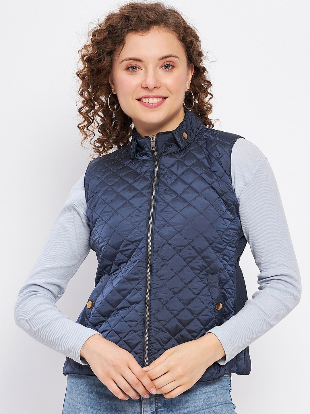 

Duke Mock Collar Quilted Jacket, Blue