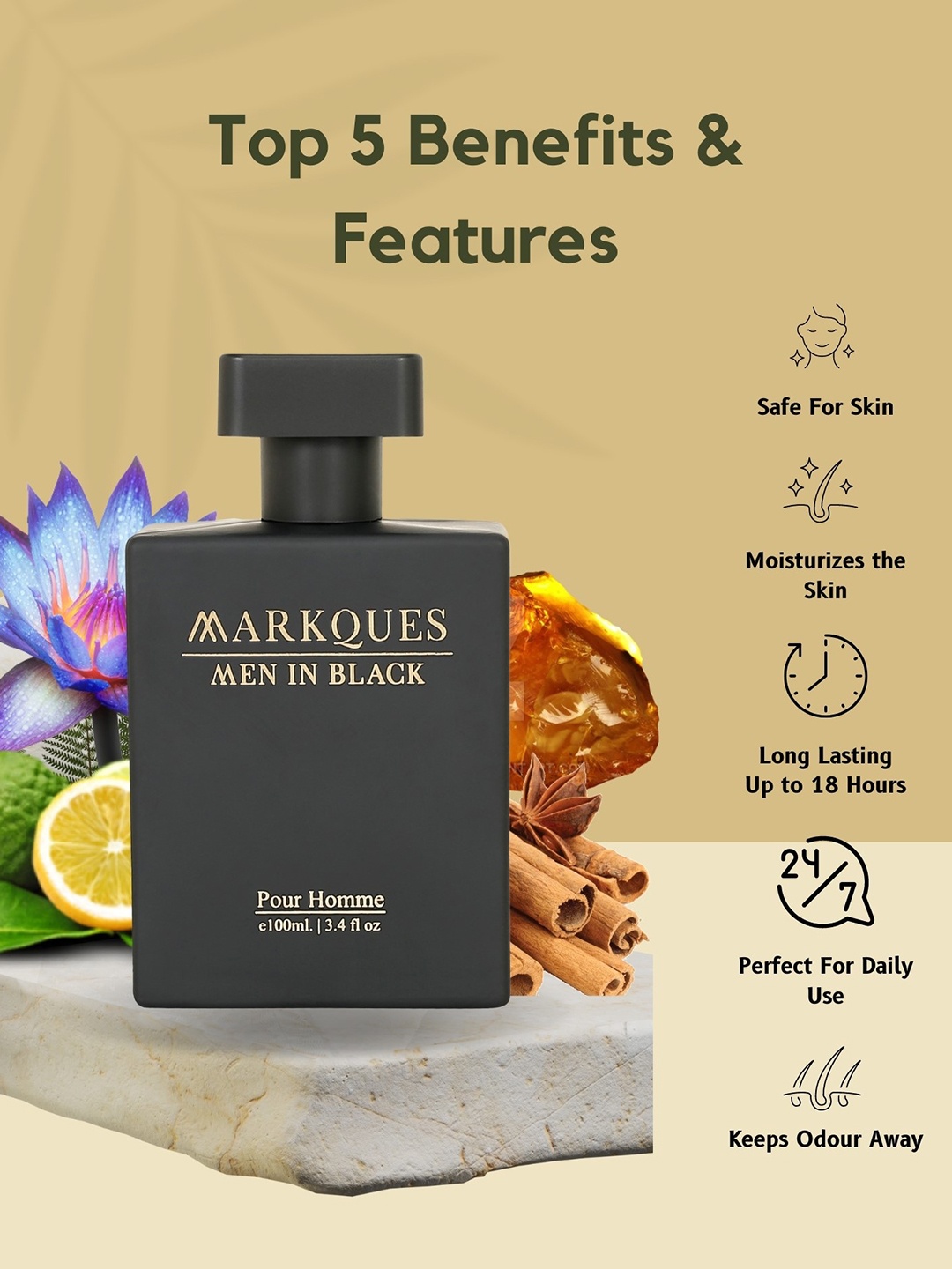 

MARKQUES Men Watch With Perfume Accessory Gift Set, Brown