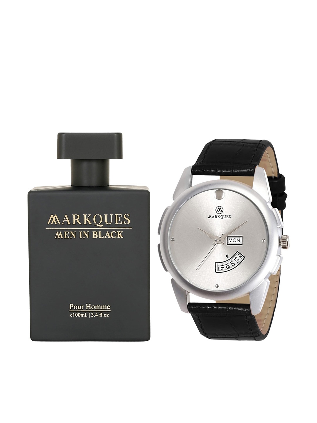 

MARKQUES Men Watch With Perfume Accessory Gift Set, Black