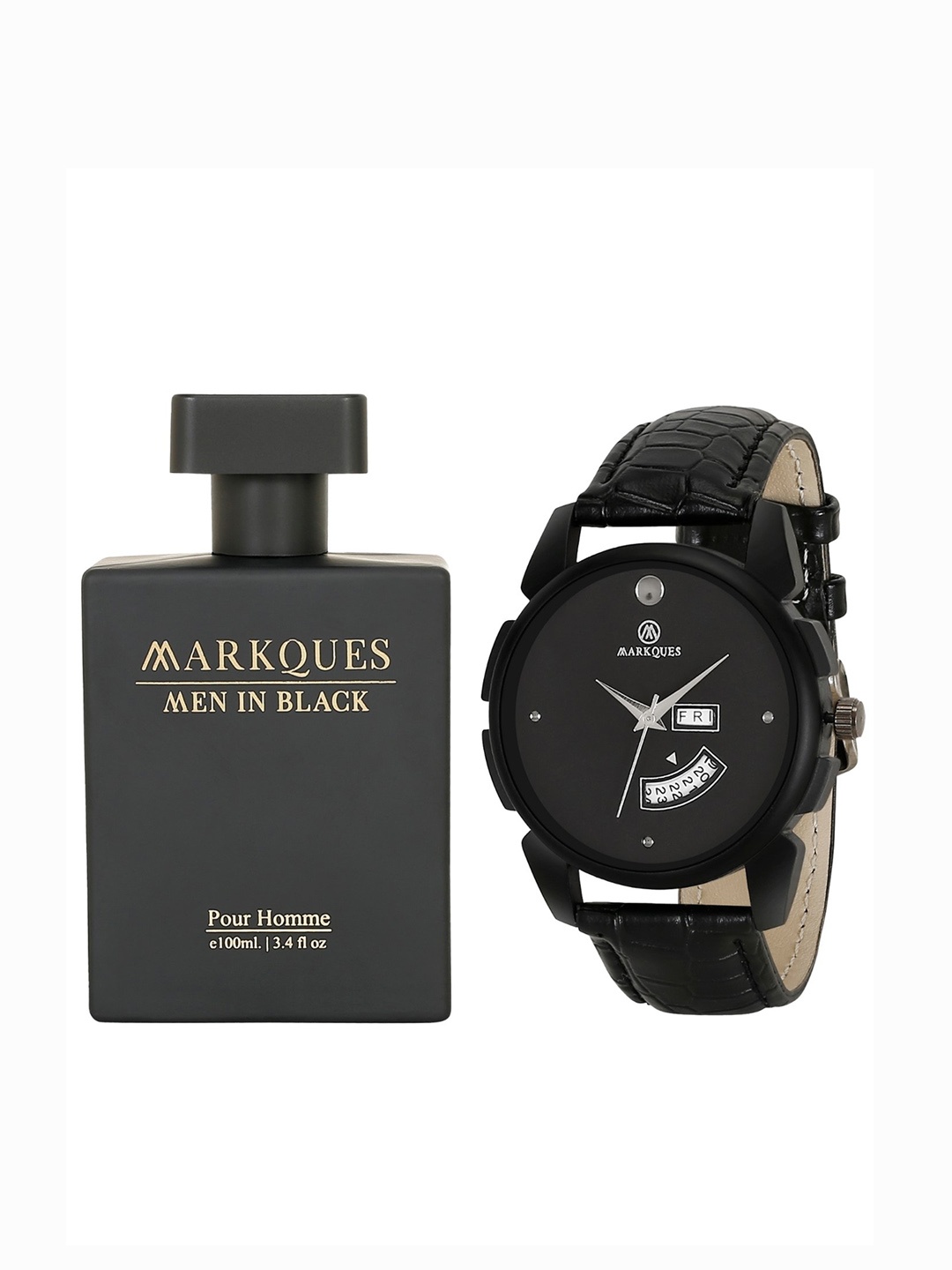

MARKQUES Men Watch With Perfume Accessory Gift Set, Black