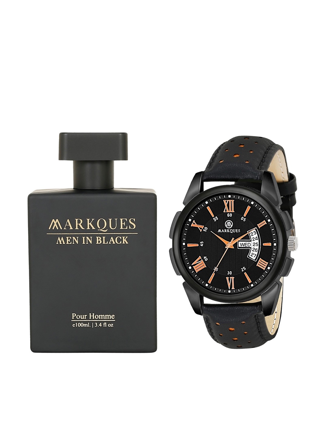 

MARKQUES Men Watch With Perfume Accessory Gift Set, Black