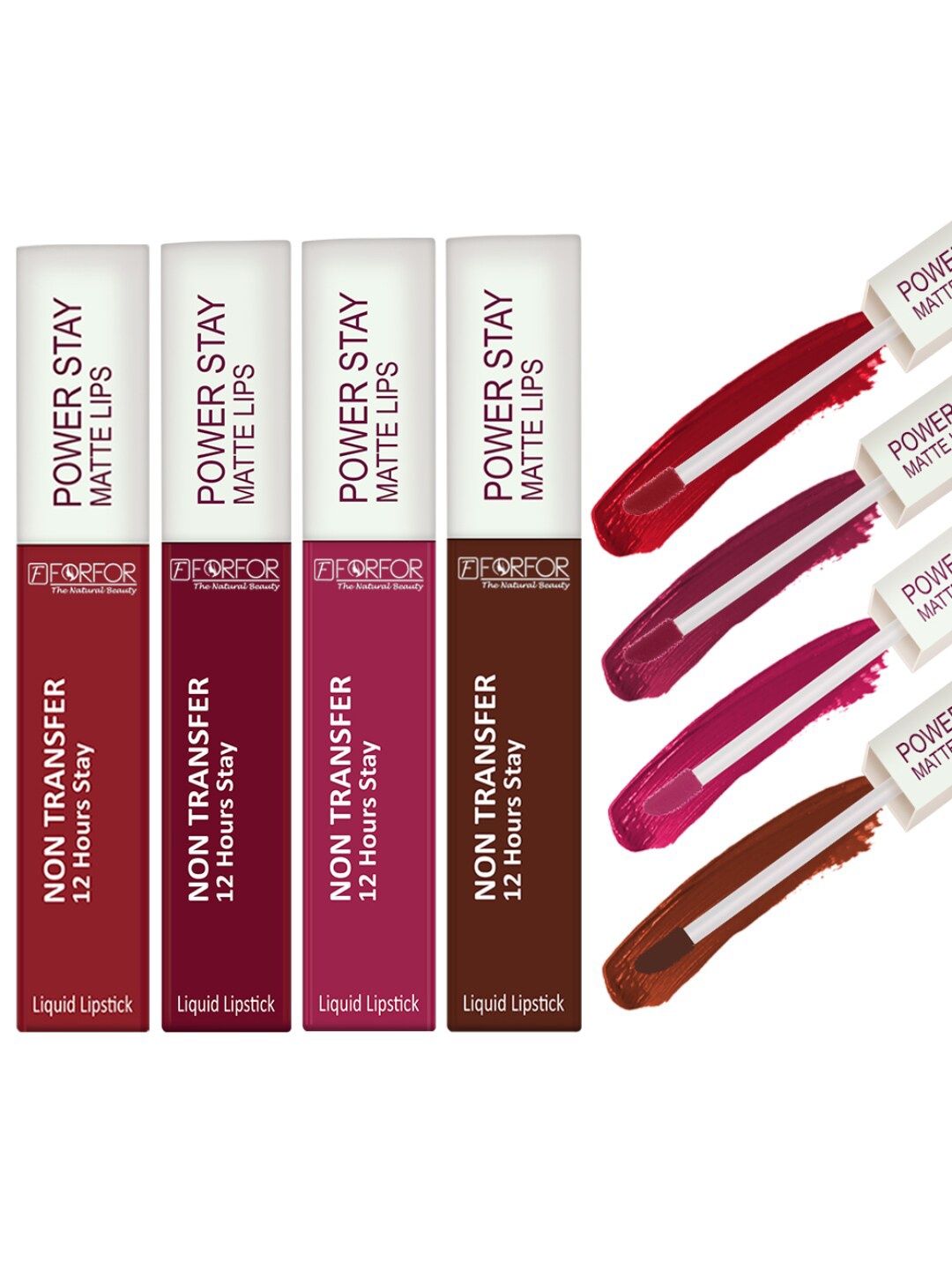 

FORFOR Set of 4 Power Stay Non-Transfer & Waterproof Liquid Matte Lipstick - 5ml Each, Maroon