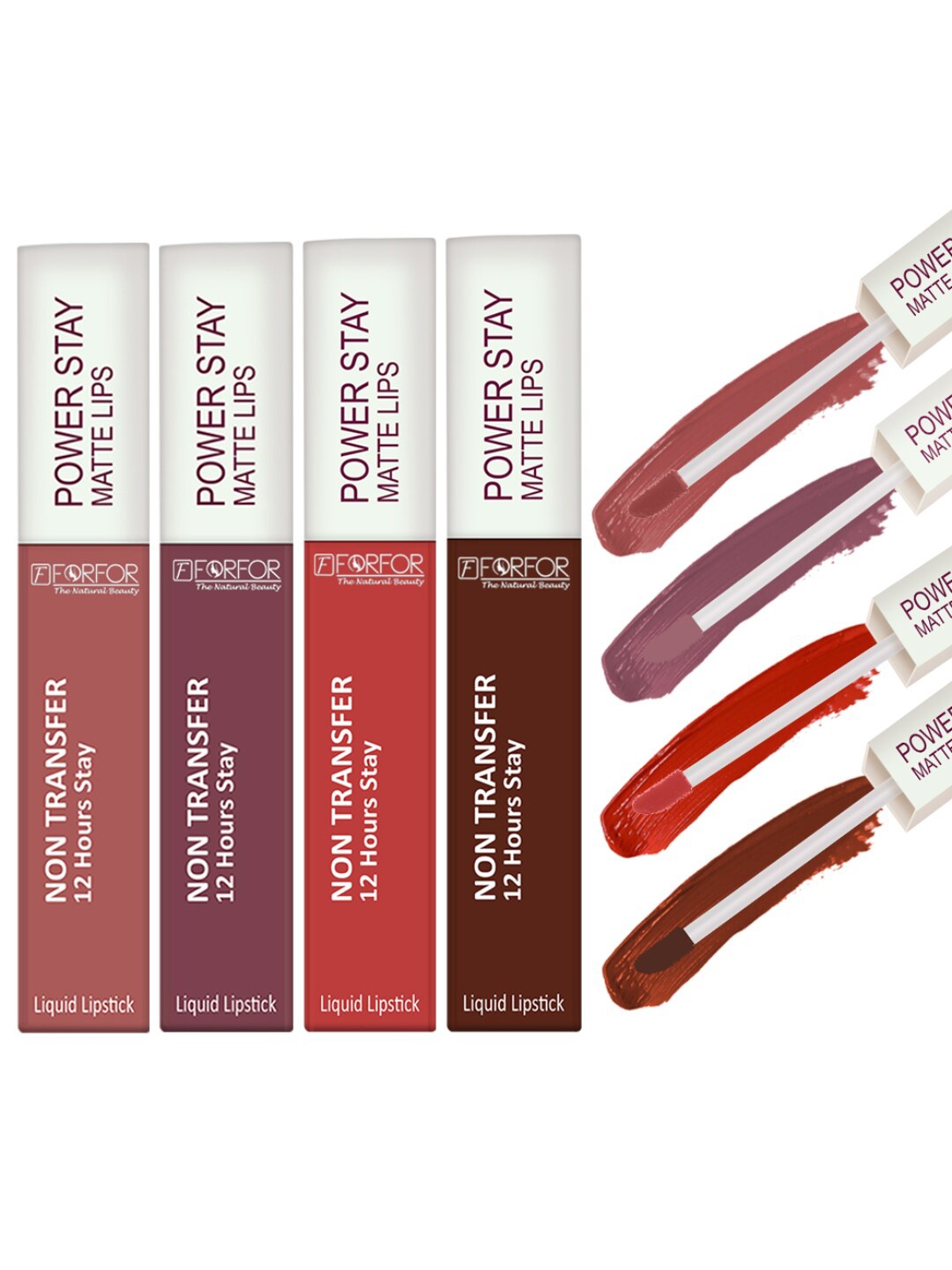 

FORFOR Set of 4 Power Stay Non-Transfer & Waterproof Liquid Matte Lipstick - 5ml Each, Nude