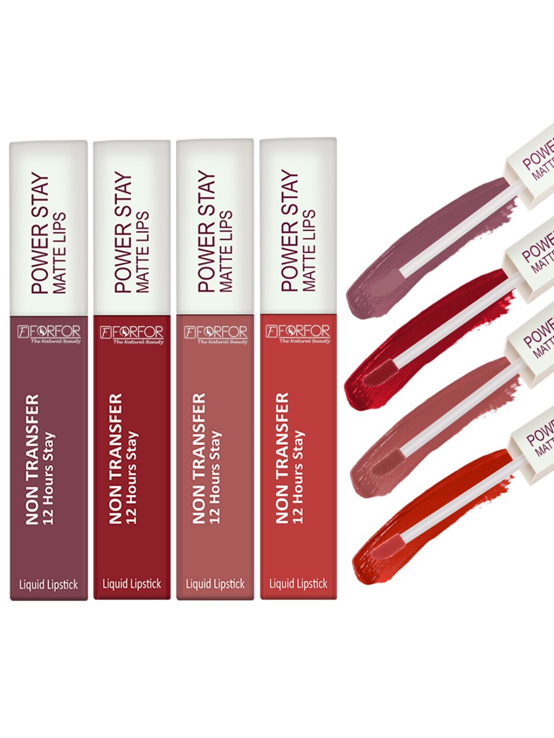 

FORFOR Set of 4 Power Stay Non-Transfer & Waterproof Liquid Matte Lipstick - 5ml Each, Mauve