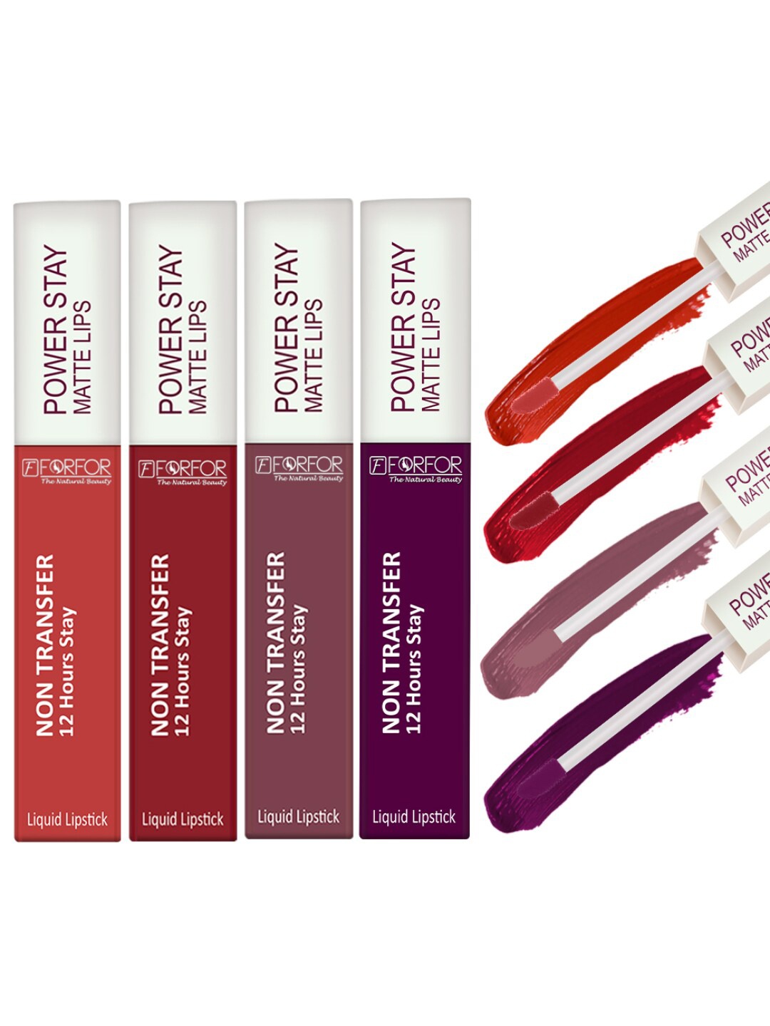 

FORFOR Set of 4 Power Stay Non-Transfer & Waterproof Liquid Matte Lipstick - 5ml Each, Red