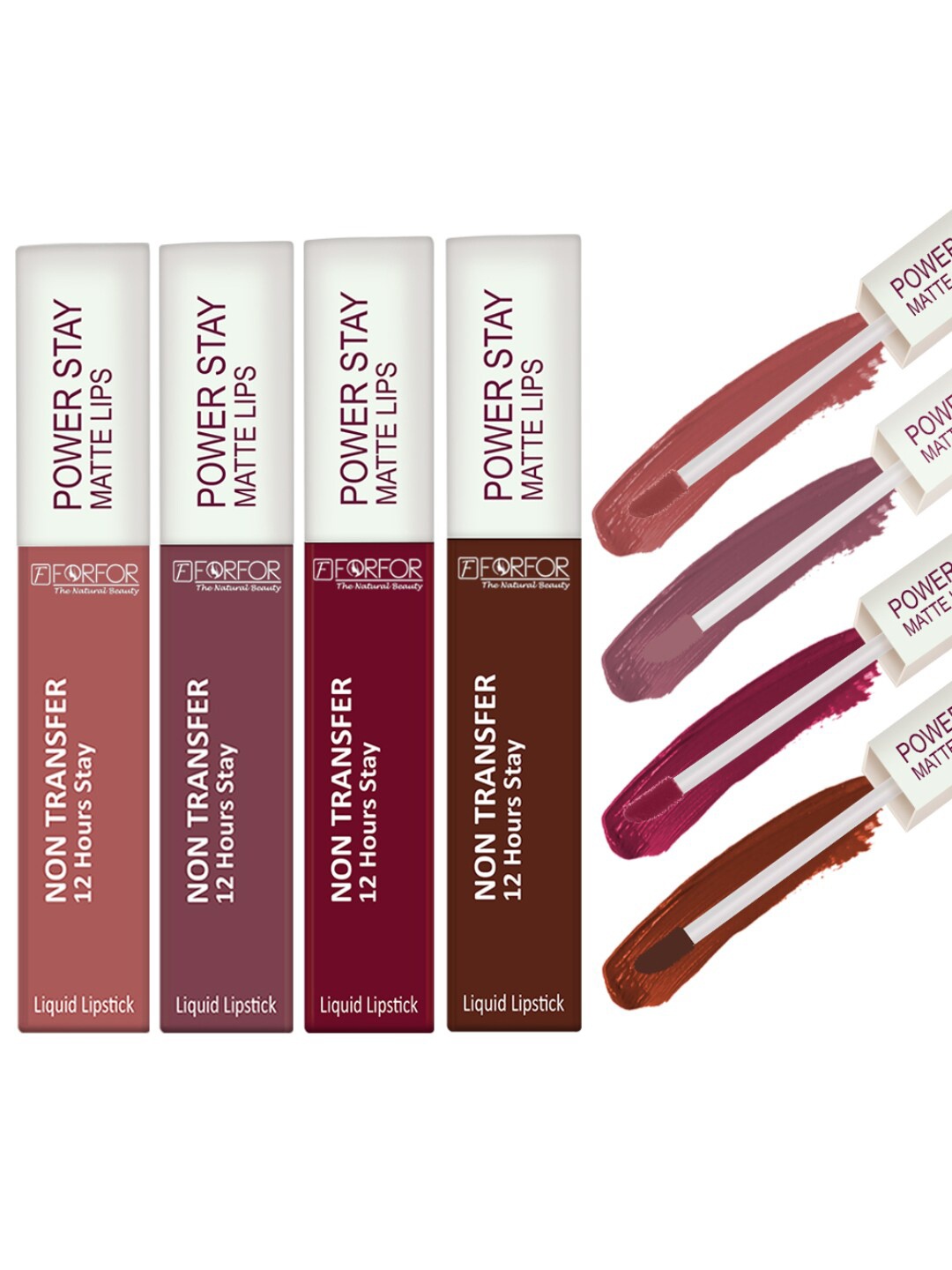 

FORFOR Set of 4 Power Stay Non-Transfer & Waterproof Liquid Matte Lipstick - 5ml Each, Nude