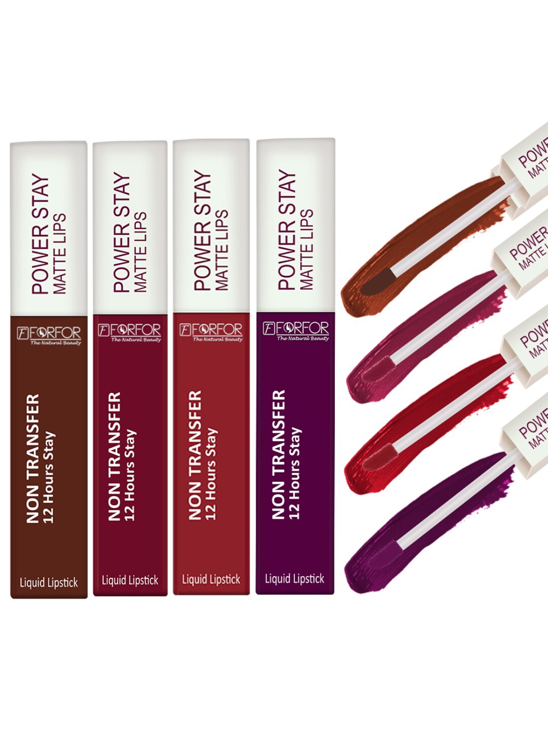 

FORFOR Set of 4 Power Stay Non-Transfer & Waterproof Liquid Matte Lipstick - 5 ml each, Multi