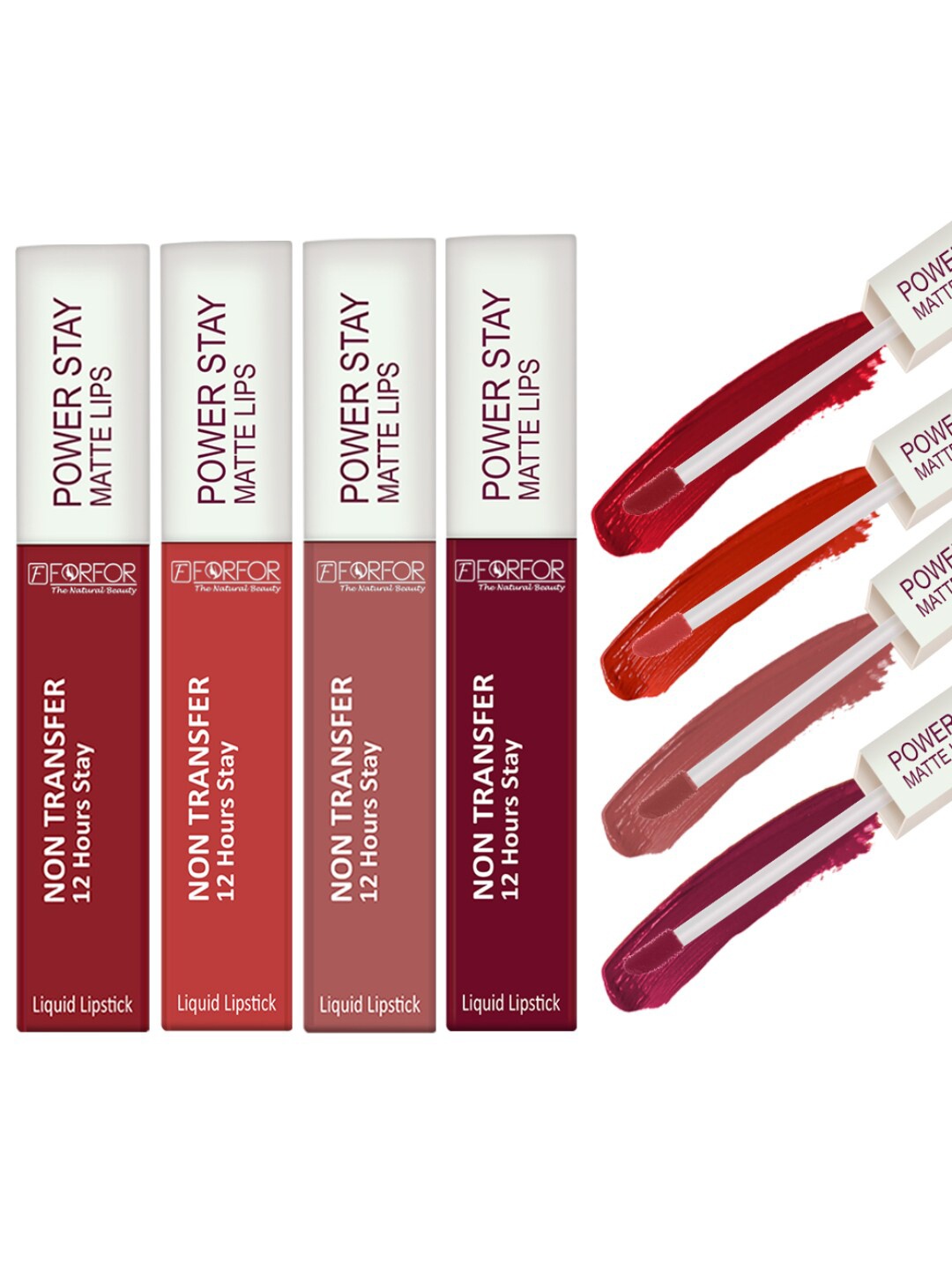 

FORFOR Set of 4 Power Stay Non-Transfer & Waterproof Liquid Matte Lipstick - 5 ml each, Multi