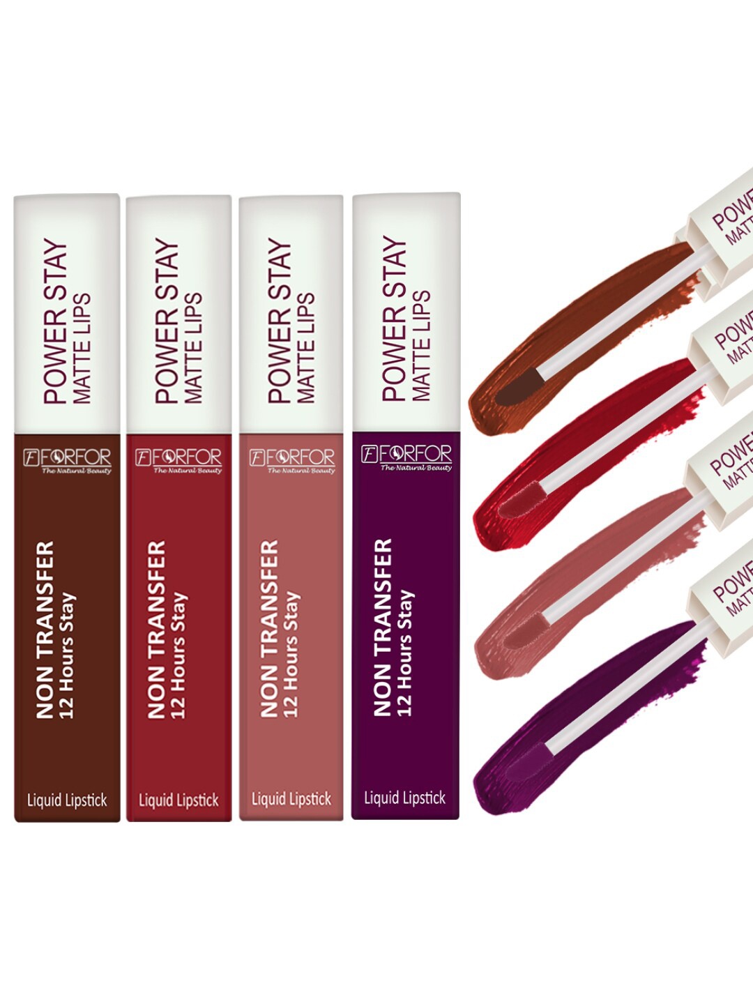 

FORFOR Set of 4 Power Stay Non-Transfer & Waterproof Liquid Matte Lipstick - 5 ml each, Multi