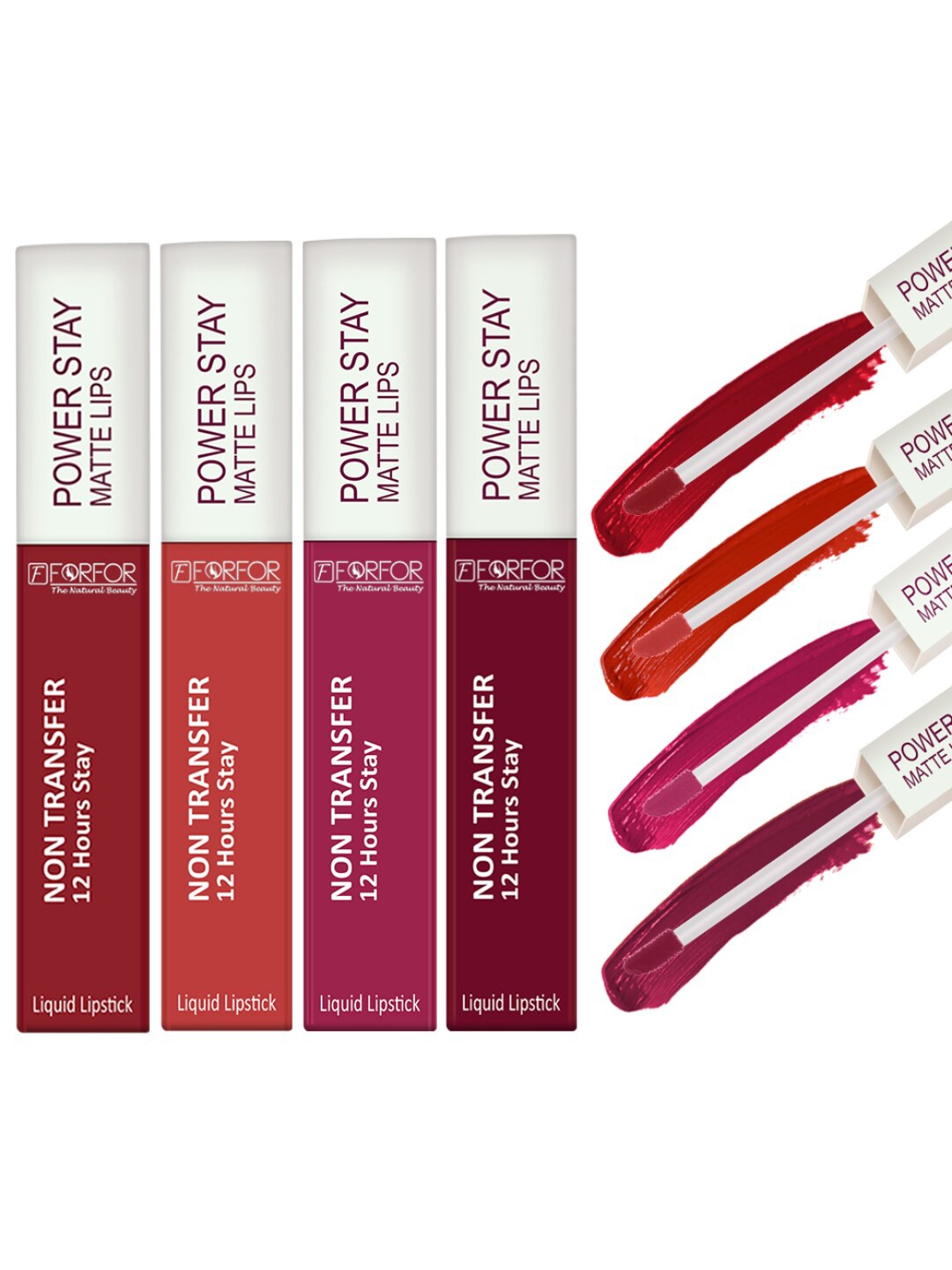 

FORFOR Set of 4 Power Stay Non-Transfer & Waterproof Liquid Matte Lipstick - 5 ml each, Multi