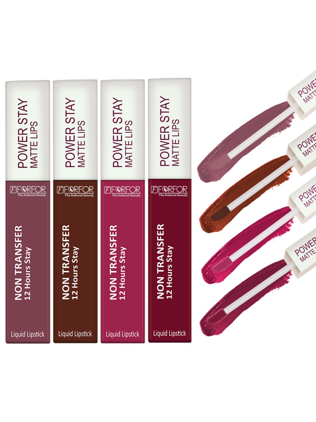 

FORFOR Set of 4 Power Stay Non-Transfer & Waterproof Liquid Matte Lipstick - 5 ml each, Multi