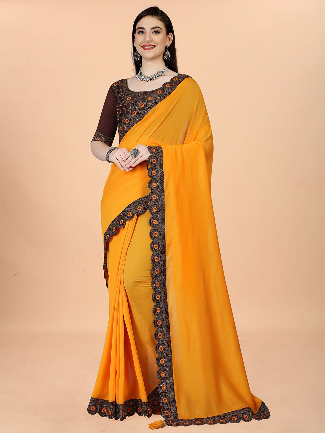 

KALINI Embroidered Jute Silk Saree, Yellow