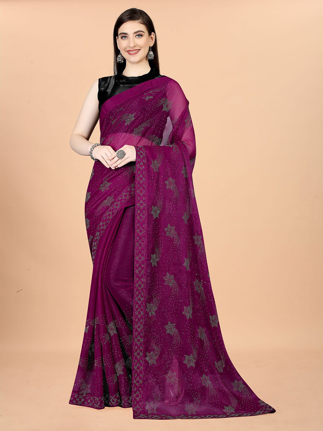 

KALINI Abstract Embellished Saree, Magenta