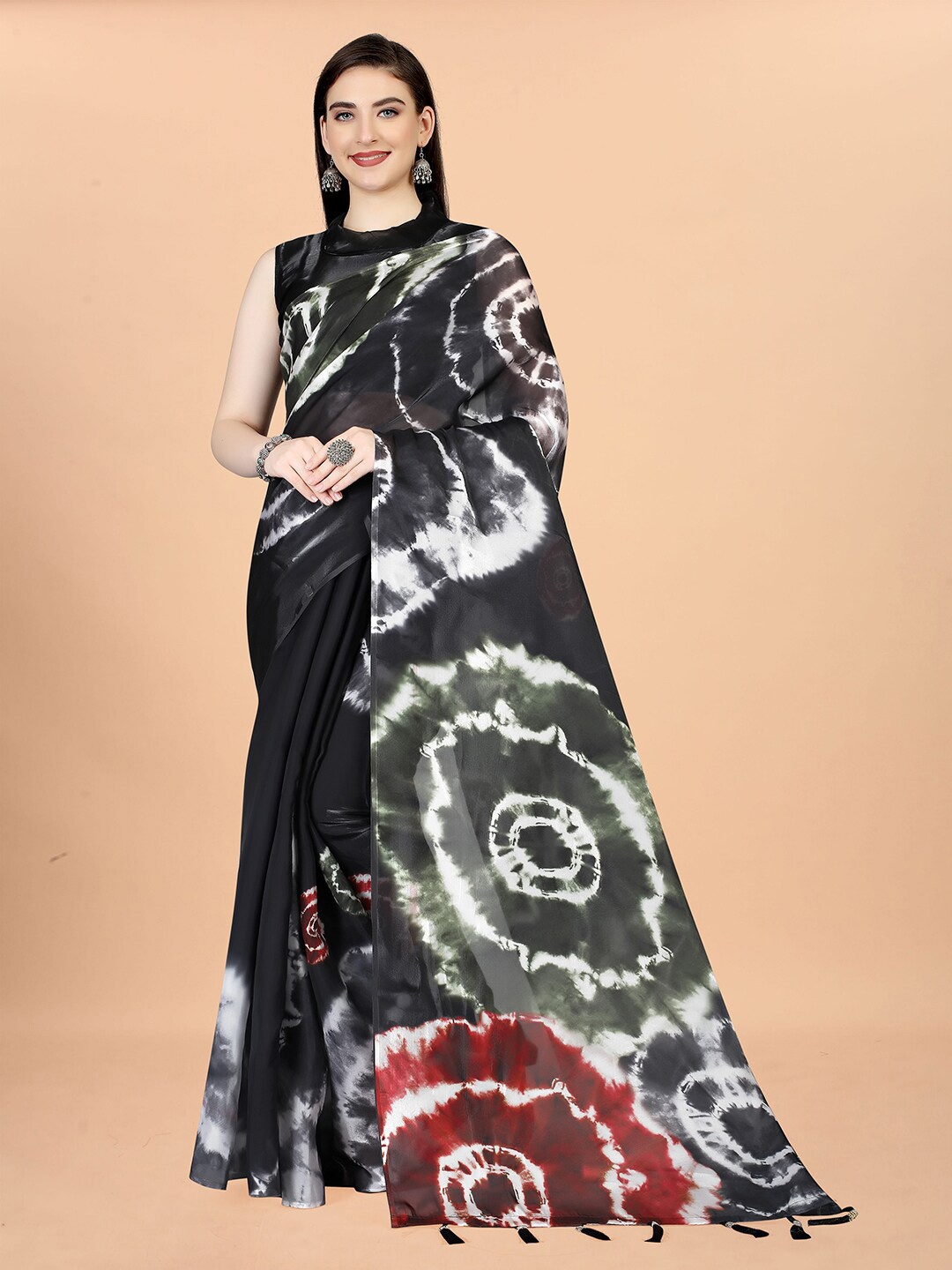 

KALINI Tie And Dye Organza Saree, Black
