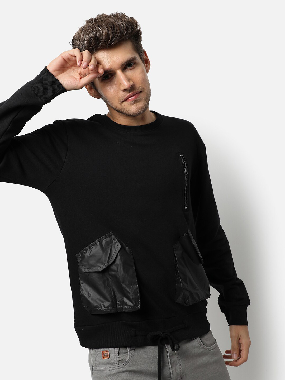 

Campus Sutra Round Neck Cotton Pullover, Black