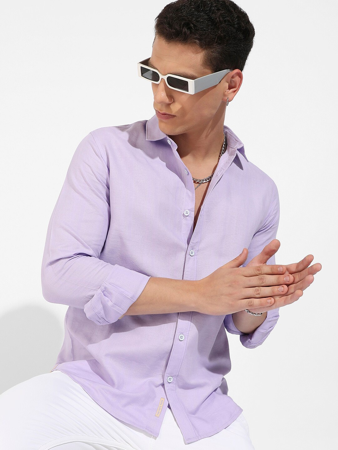 

Campus Sutra Lavender Classic Cotton Casual Shirt