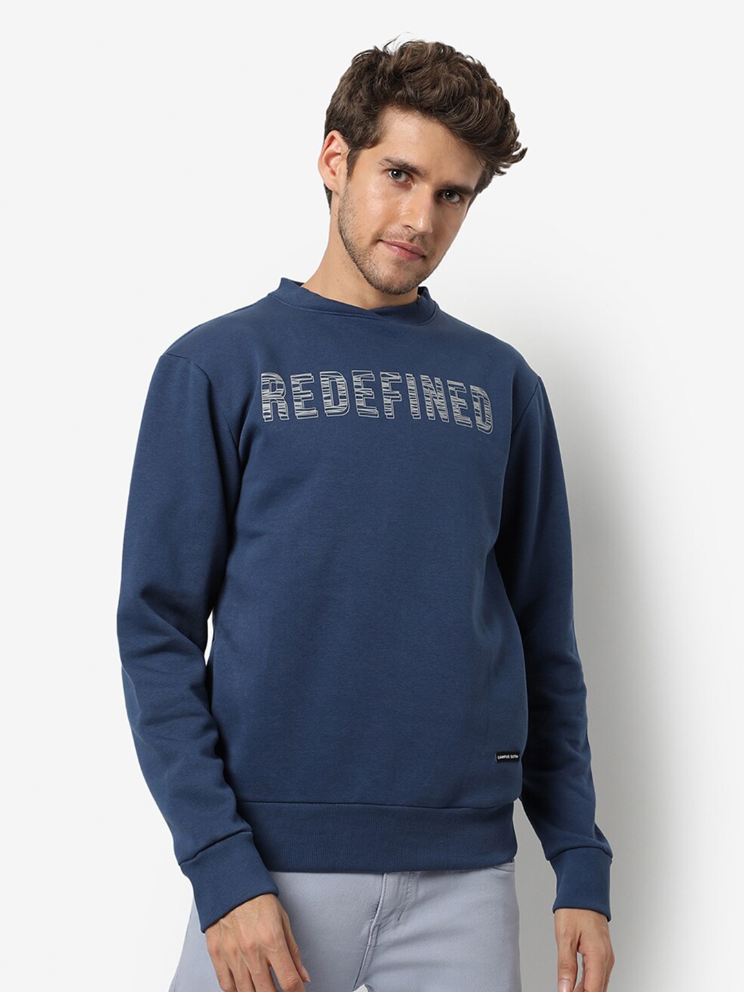 

Campus Sutra Men Blue Printed Cotton Pullover Sweatshirt