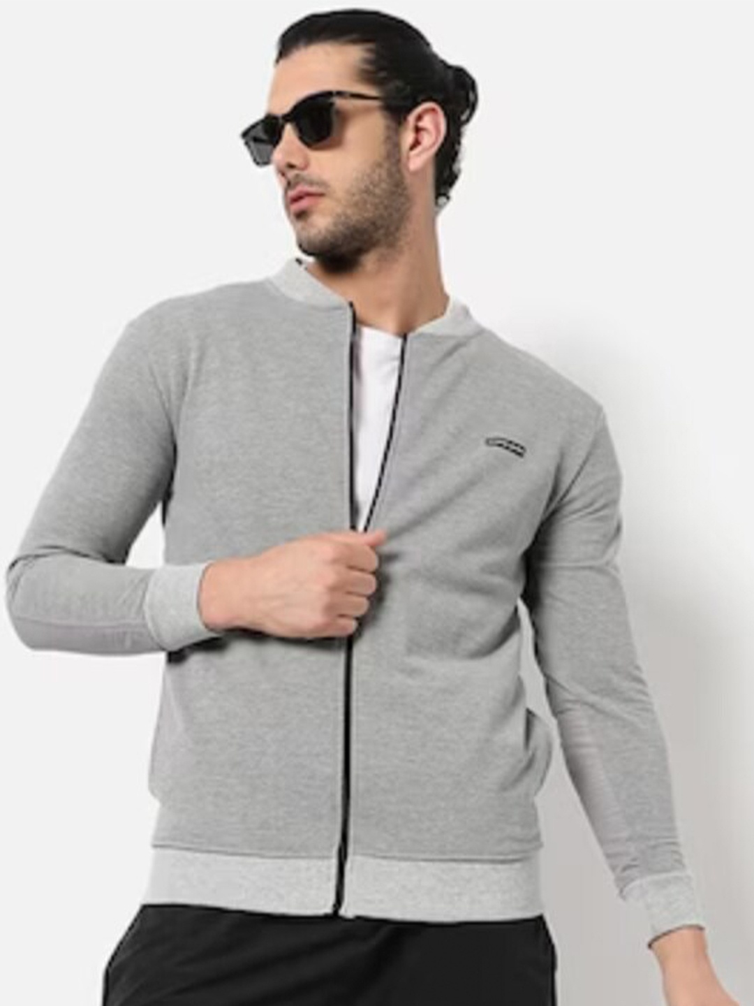 

Campus Sutra Stand Collar Bomber Jacket, Grey