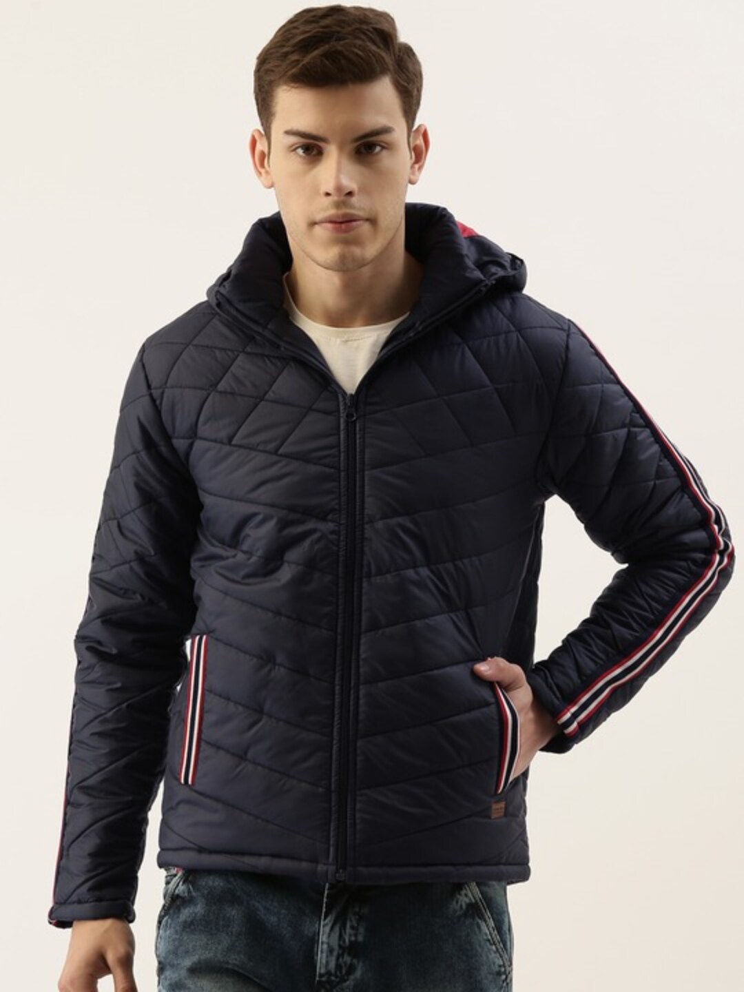 

Campus Sutra Self Design Hooded Windcheater Puffer Jacket, Blue