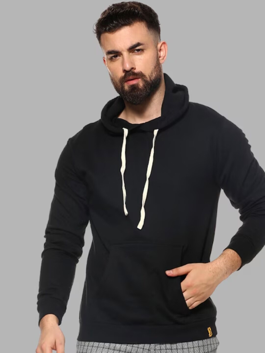 

Campus Sutra Black Hooded Cotton Pullover