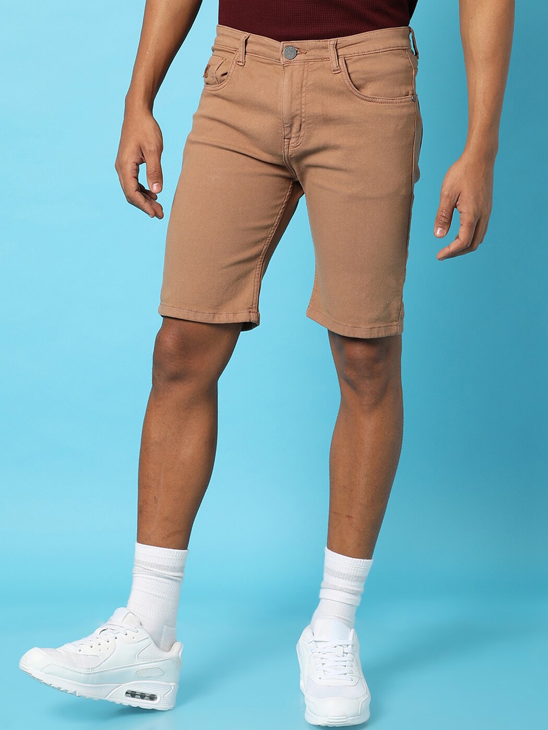 

Campus Sutra Men Mid Rise Cotton Denim Shorts, Brown