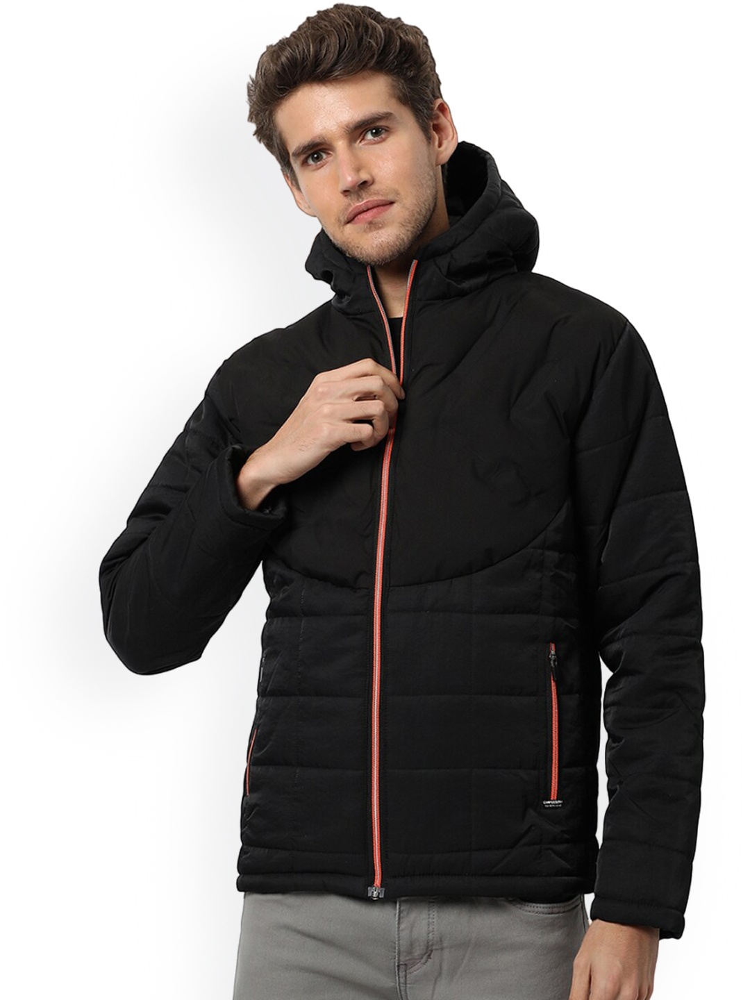 

Campus Sutra Windcheater Hooded Quilted Jacket, Black