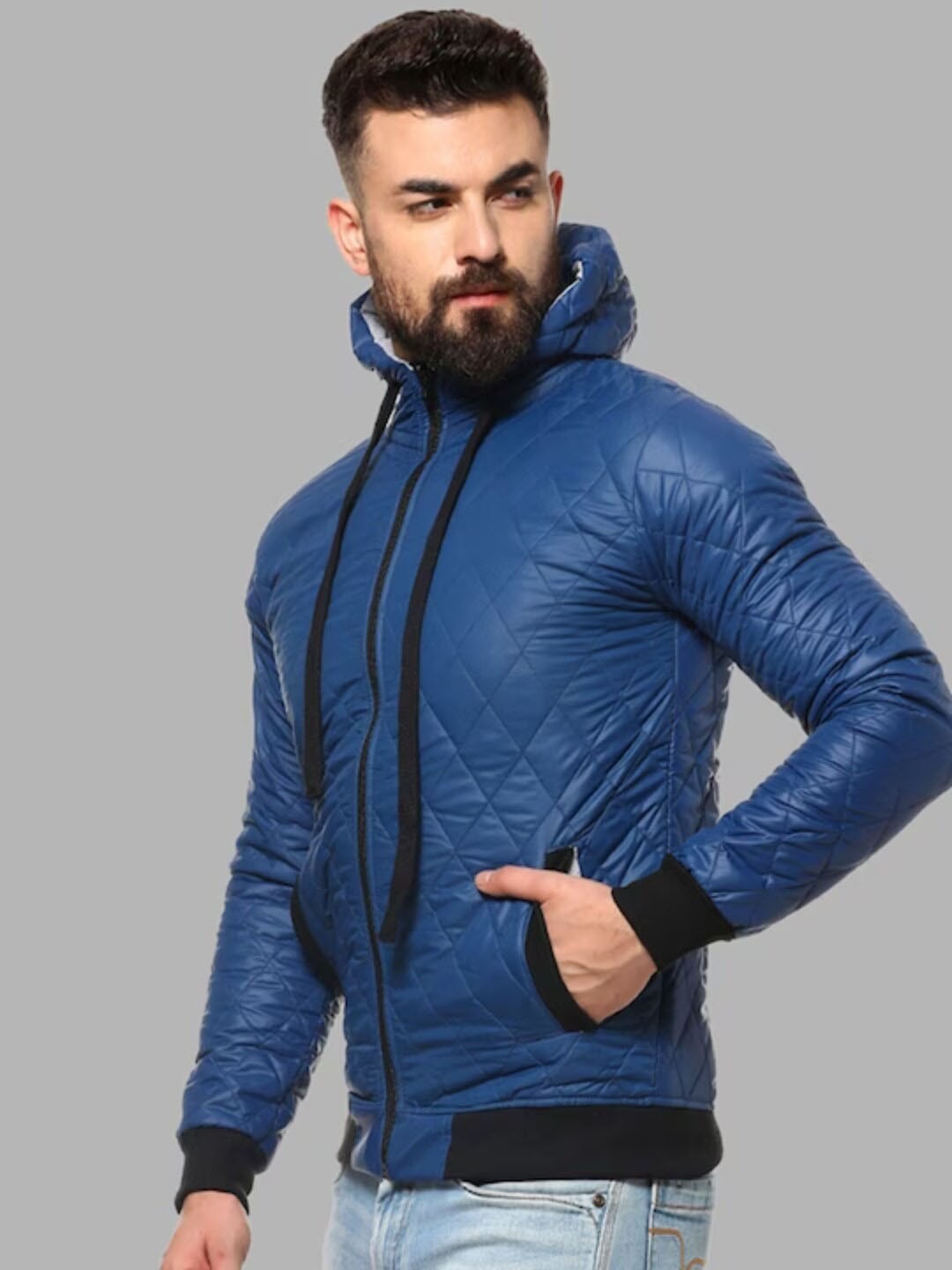 

Campus Sutra Windcheater Hooded Quilted Puffer Jacket, Blue