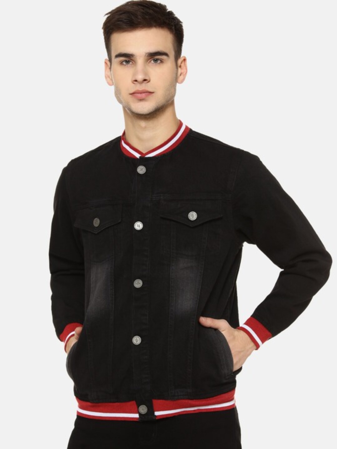 

Campus Sutra Windcheater Mock Collar Denim Jacket, Black