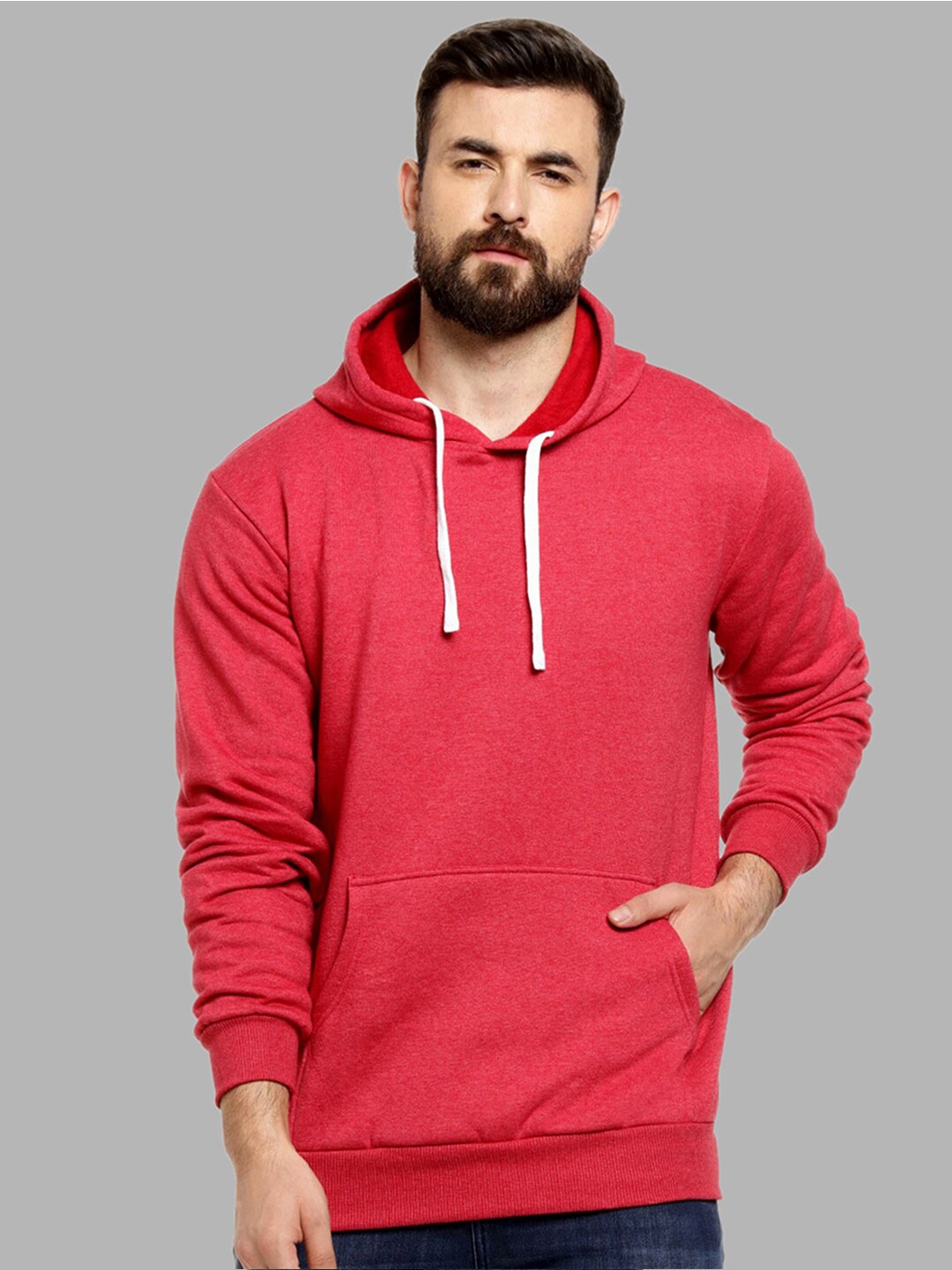 

Campus Sutra Men Red Hooded Cotton Pullover Sweatshirt