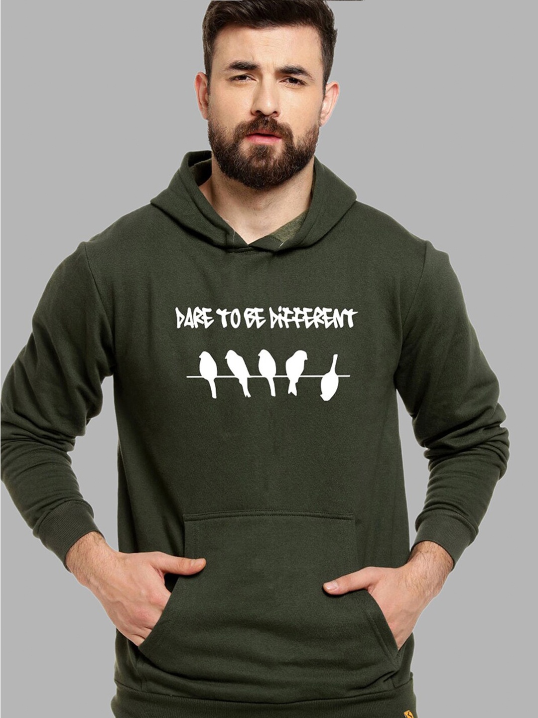 

Campus Sutra Typography Printed Hooded Cotton Pullover, Green