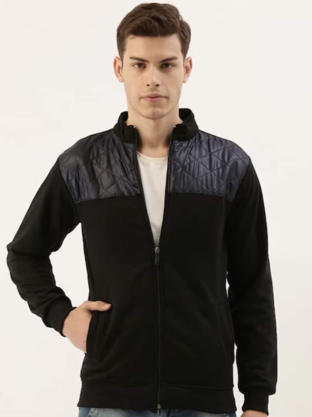 

Campus Sutra Stand Collar Windcheater Bomber Jacket, Black