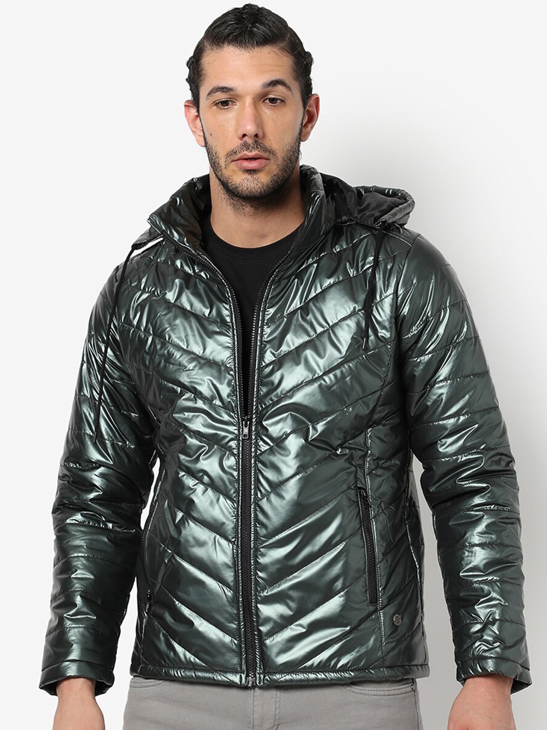 

Campus Sutra Windcheater Hooded Puffer Jacket, Green