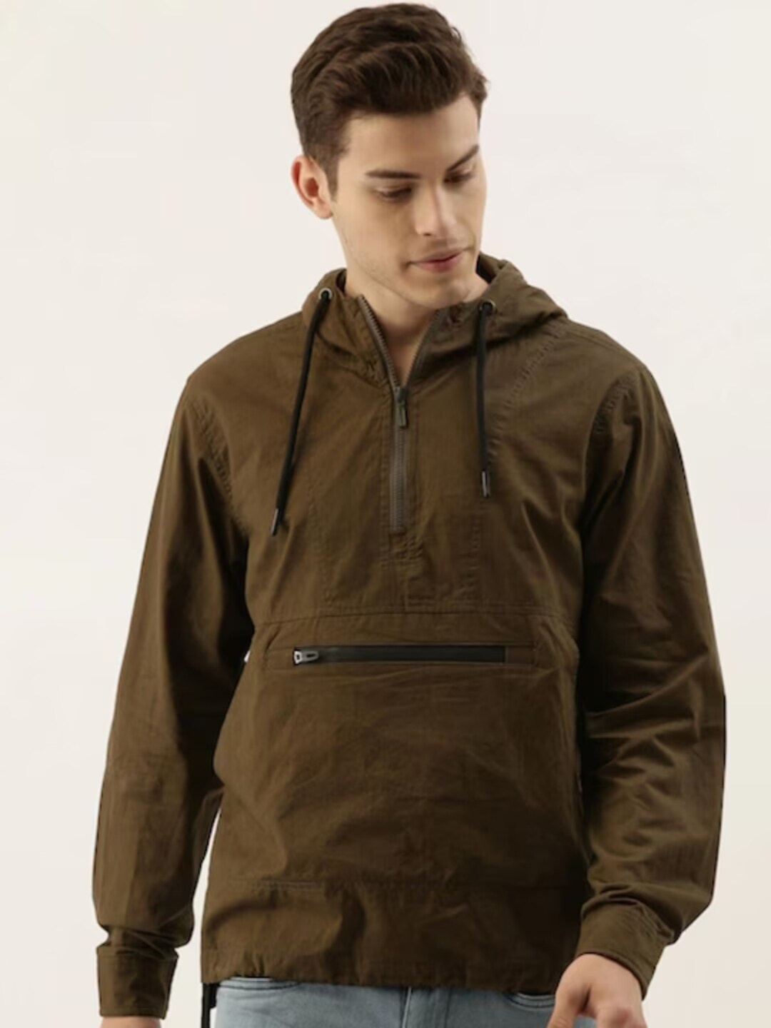 

Campus Sutra Hooded Windcheater Bomber Jacket, Brown
